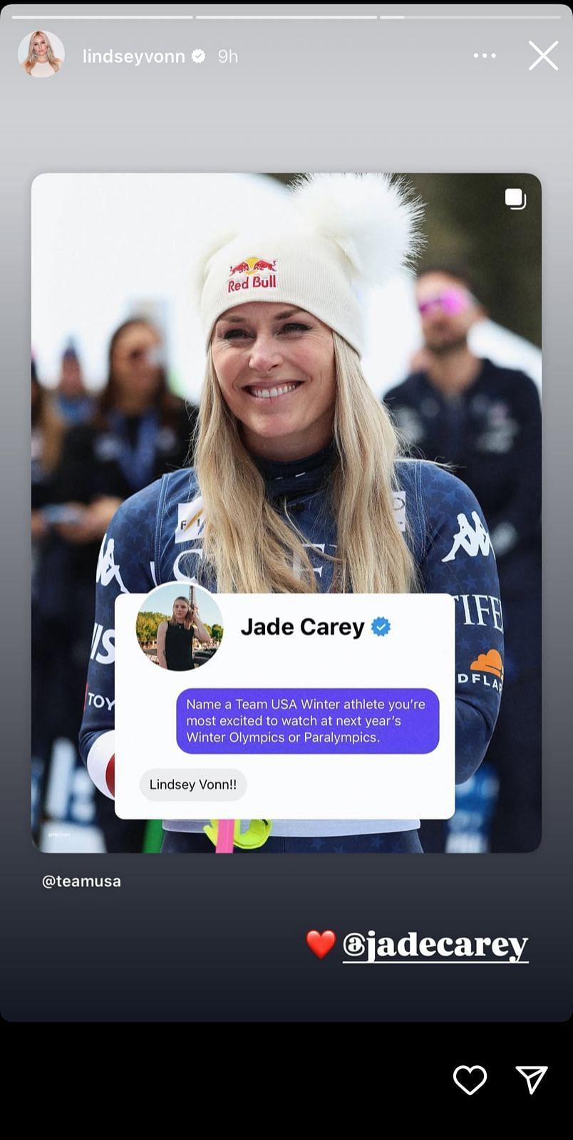 Still taken from Vonn's Instagram (source: @lindseyvonn/Instagram)
